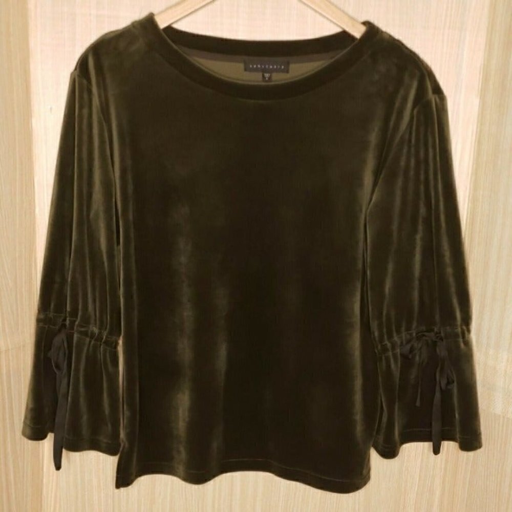 Sanctuary Dark Green Velour Belle Sleeve Sweatshirt Small